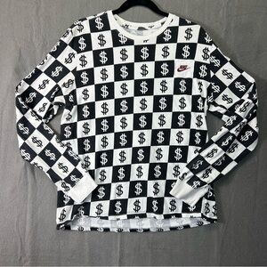 Nike Checkered Money Dollar Signs Graphic Long Sleeve T-Shirt Mens Large